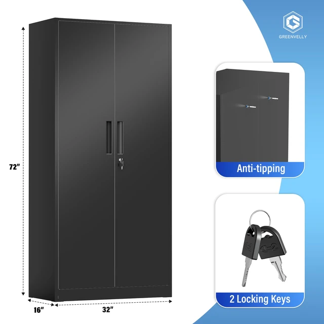 Alt view image 3 of 7 - Metal Cabinet, 72" Black Locking Metal Storage Cabinet with 2 Doors and 4 Adjustable Shelves, Lockable Garage Storage Cabinets for Home Office, Garage, Kitchen, Living Room