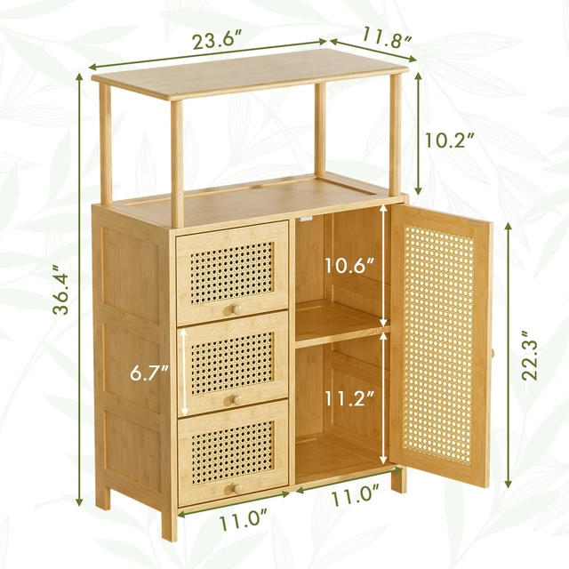 Alt view image 7 of 7 - Sideboard Buffet Cabinet with Storage, Bamboo Storage Cabinets, Rattan Sideboard with Adjustable Shelf, Pantry Cupboard for Kitchen Living Room Entry Coffee Bar, Natural Color