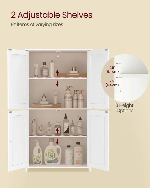Alt view image 4 of 7 - Floor Storage Cabinet, 2 Adjustable Shelves, 4 Doors,42.7" H
Freestanding Organizer Unit, Kitchen, Bathroom, Living Room, Cloud White, SIREN Collection UBBC553WH01