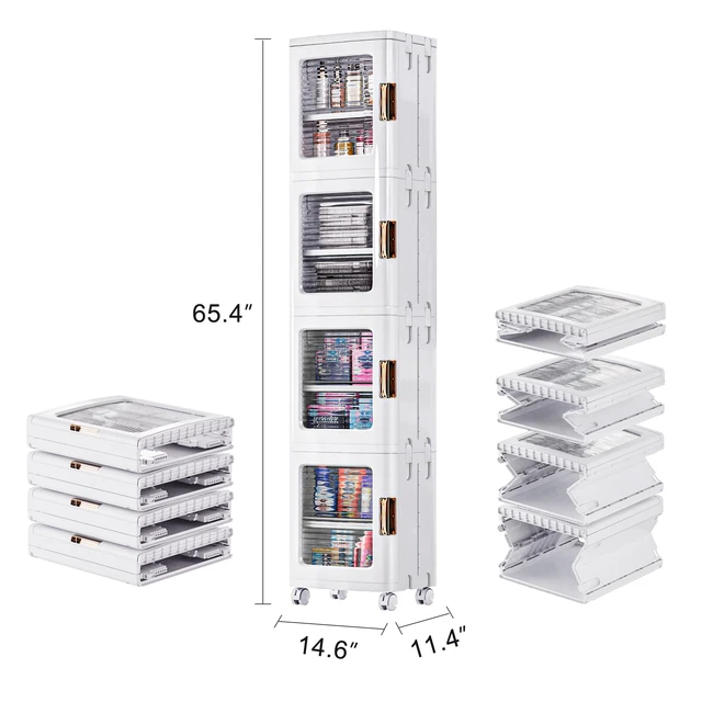 Alt view image 2 of 6 - 4-Tier Narrow Storage Cabinet with Wheels, White
Bathroom Organizers and Storage, Adjustable Shelves, Anti-Tip, Slim, for Bathroom Kitchen Laundry and Small Spaces