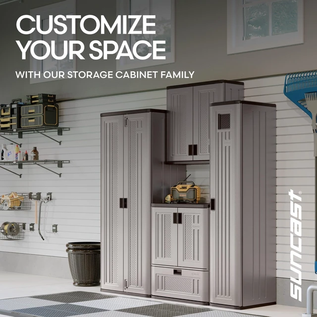 Alt view image 6 of 7 - Tall Storage Cabinet for Garage Organization - 72" Freestanding Utility Closet with Shelving for Garden Supplies, Paint Cans & Outdoor Tools, Multi-Wall Resin Construction, Platinum