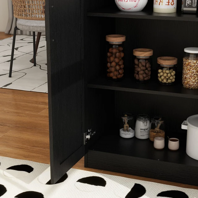 Alt view image 6 of 7 - Storage Cabinet, Collection Food Pantry Narrow Cabinet Free Standing with 2 Doors and 3 Shelves Tool Cabinet, for Kitchens, Living Room, Utility Rooms (Black)