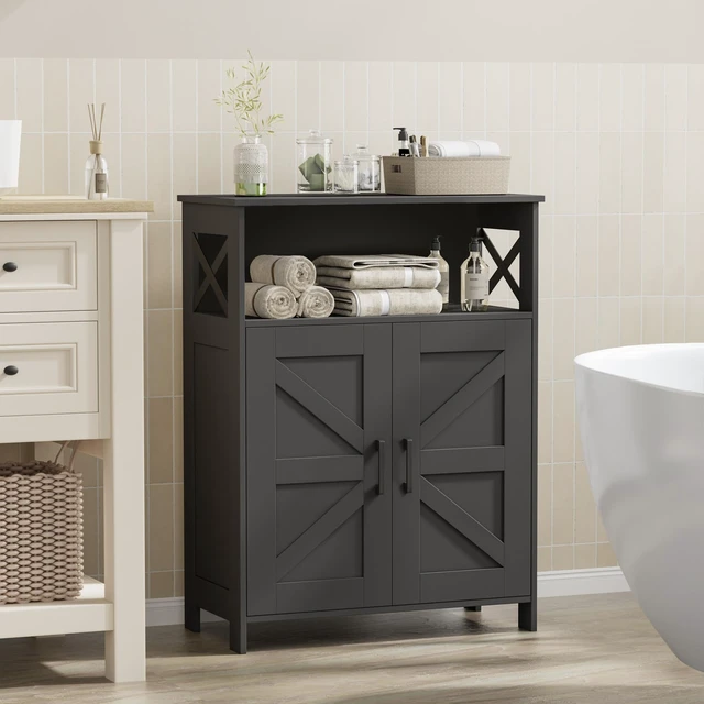 Alt view image 7 of 7 - Farmhouse Bathroom Storage Cabinet with Doors, Small Floor Cabinet
Toilet Paper Cabinet with Adjustable Shelf, Freestanding Storage Cabinet for Kitchen/Laundry/Living Room, 24"W, Black