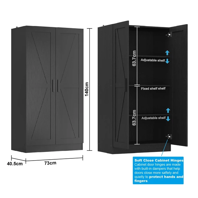 Alt view image 7 of 7 - Storage Cabinet, Collection Food Pantry Narrow Cabinet Free Standing with 2 Doors and 3 Shelves Tool Cabinet, for Kitchens, Living Room, Utility Rooms (Black)