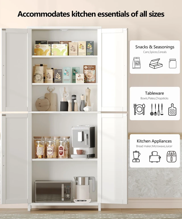 Alt view image 4 of 7 - 63''H Tall Farmhouse Bathroom Storage Cabinet with 4 Doors White
Floor Storage Cabinet with Barn Doors, Adjustable Shelf, Pantry Cabinet for Kitchen, Laundry Room, Living Room, Entryway