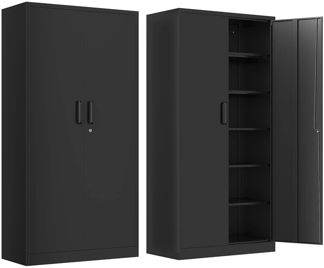 Main image of Storage Cabinet, 71" Tall Storage Cabinets with 2 Doors and 5 Adjustable Shelves, Steel Utility Tool Caninet, Black Locking Caninets, Lockable File Cabnet for Home/Office/School