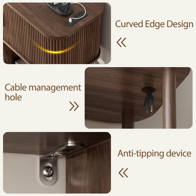 Alt view image 3 of 7 - 40" Large Record Player Stand with Charging Station, Mid Century Modern Turntable Cabinet with Sliding Doors, Wood Vinyl Record Storage Stand for Living Room Music Corner