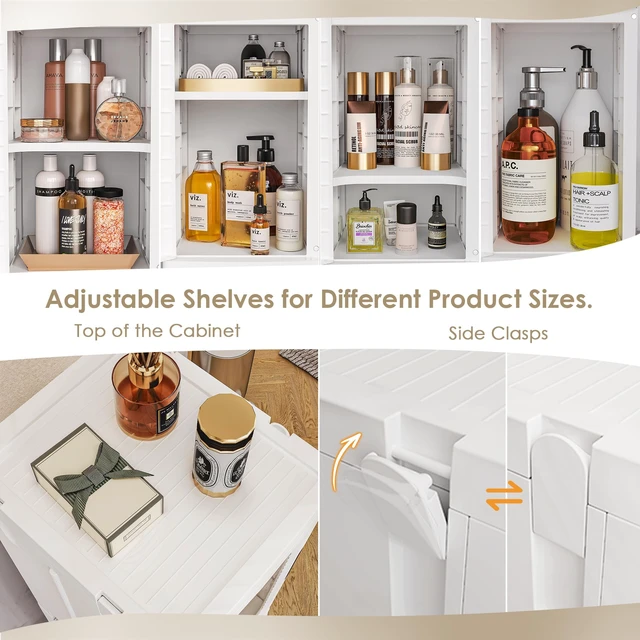 Alt view image 5 of 6 - 4-Tier Narrow Storage Cabinet with Wheels, White
Bathroom Organizers and Storage, Adjustable Shelves, Anti-Tip, Slim, for Bathroom Kitchen Laundry and Small Spaces