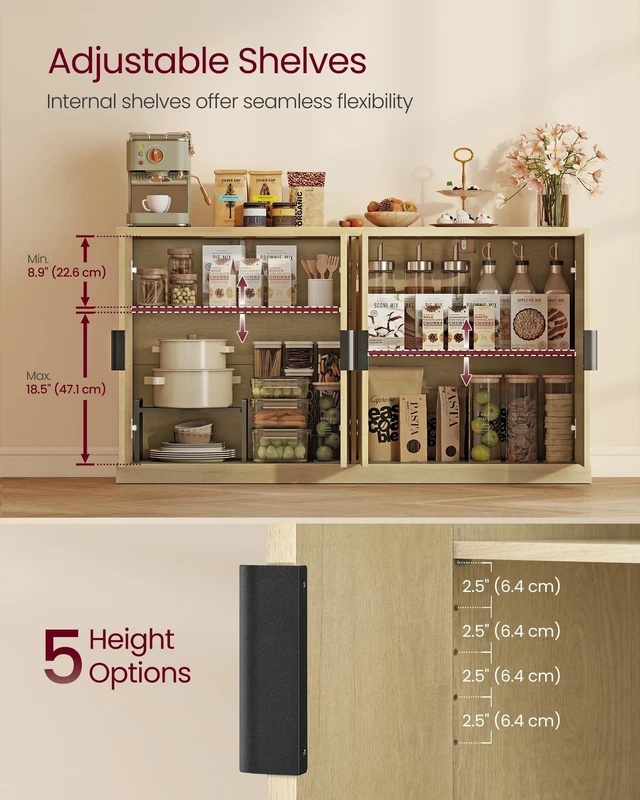 Alt view image 3 of 7 - Contemporary Buffet Cabinet with Adjustable Shelves, Fluted Doors
Console Cabinet, Sideboard, Buffet Table, Kitchen Pantry, Oak Beige, MAXE Collection UBBK382Y01S