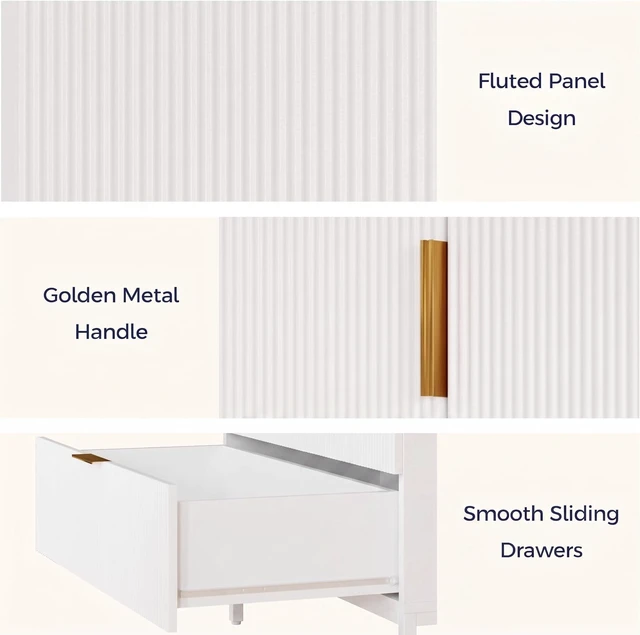 Alt view image 3 of 7 - Kitchen Pantry Cabinet with 3 Drawers & Adjustable Shelves, White
Wood Cupboard, Farmhouse Fluted Tall Storage Cabinet, Mid-century Modern Furniture, for Living Room, Dining Room, Home Office