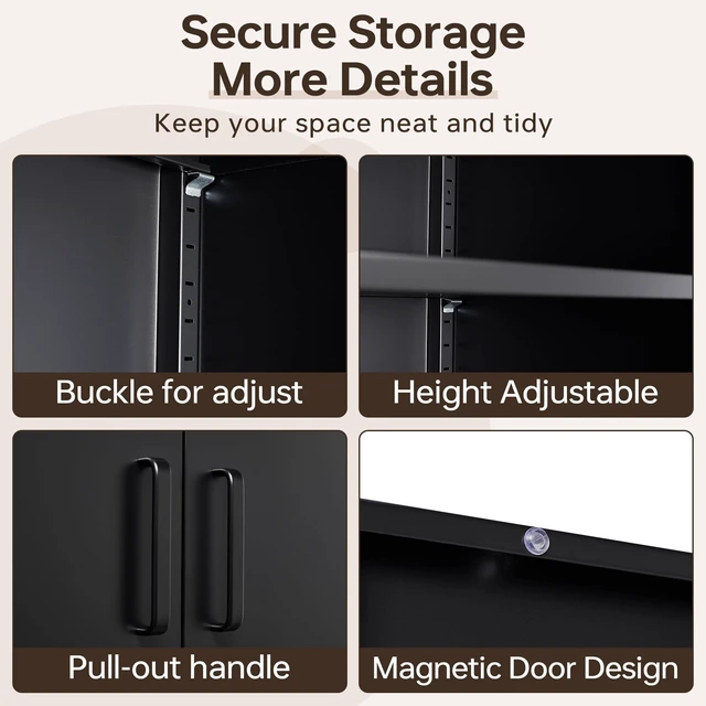 Alt view image 3 of 7 - Storage Cabinet, 71" Tall Storage Cabinets with 2 Doors and 5 Adjustable Shelves, Steel Utility Tool Caninet, Black Locking Caninets, Lockable File Cabnet for Home/Office/School