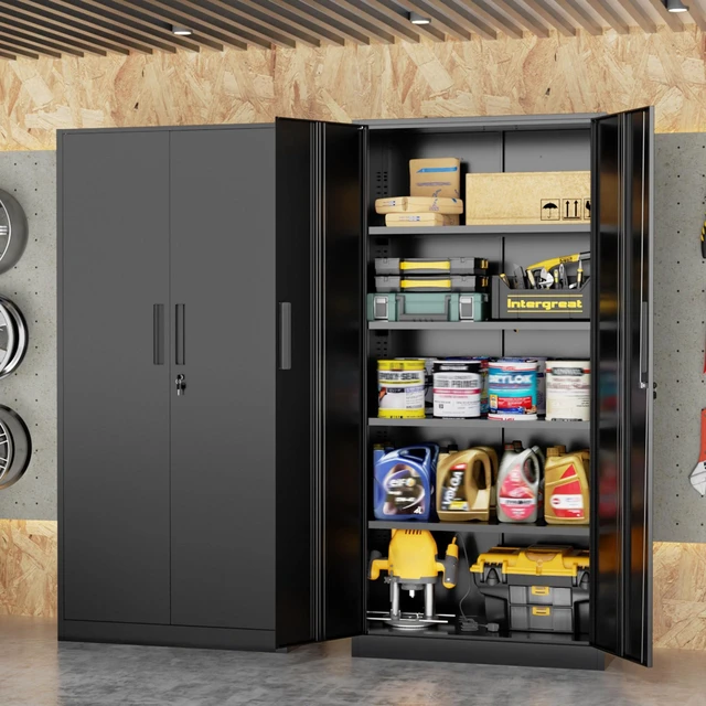 Alt view image 2 of 6 - Black Metal Storage Cabinet, 72" Locking Steel Cabinets with 2 Door and 4 Adjustable Shelves, Tall Metal Cabinet for Home Office, Garage, Warehouse
