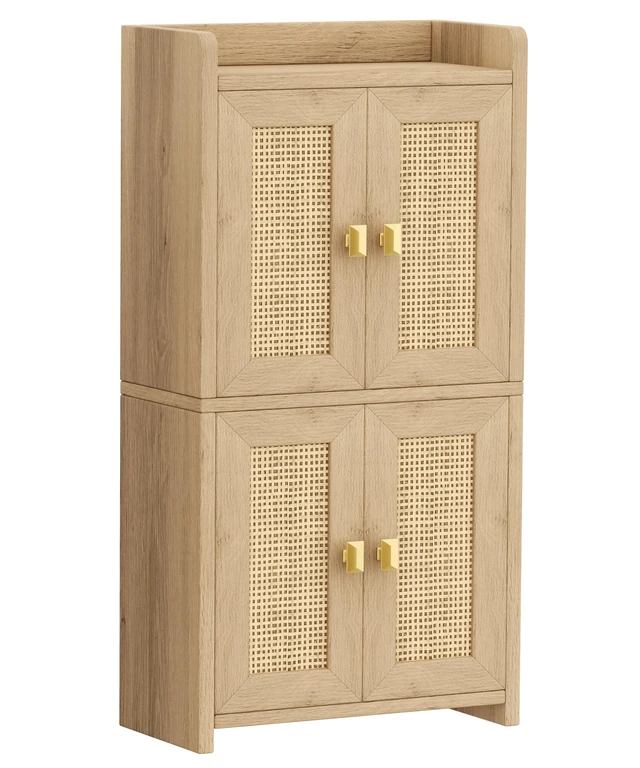 Alt view image 7 of 7 - 15" Rattan Small Bathroom Cabinet 4 Doors Adjustable Shelf Oak
Bathroom Organizer and Storage, Toilet Paper Floor Cabinet for Small Space