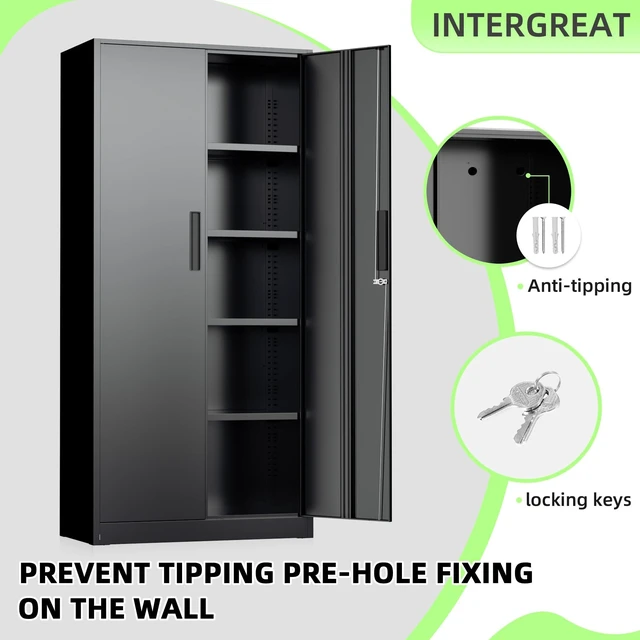 Alt view image 3 of 6 - Black Metal Storage Cabinet, 72" Locking Steel Cabinets with 2 Door and 4 Adjustable Shelves, Tall Metal Cabinet for Home Office, Garage, Warehouse