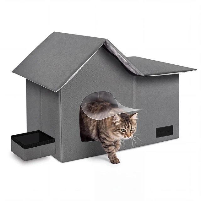 Main image of Cat Houses for Outdoor Cats-Large Weatherproof Cat Bed for Indoor Cats,Collapsible Warm Feral Cat Shelter with Removable Soft Mat and Bowl for Winter,Gray