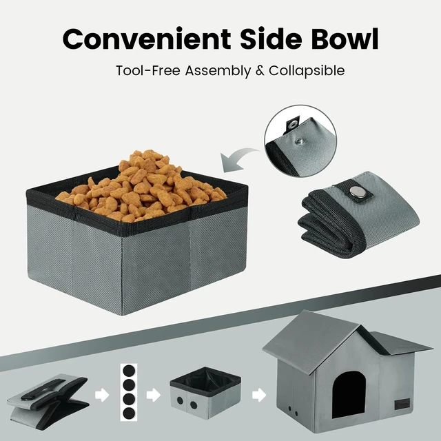 Alt view image 4 of 7 - Cat Houses for Outdoor Cats-Large Weatherproof Cat Bed for Indoor Cats,Collapsible Warm Feral Cat Shelter with Removable Soft Mat and Bowl for Winter,Gray