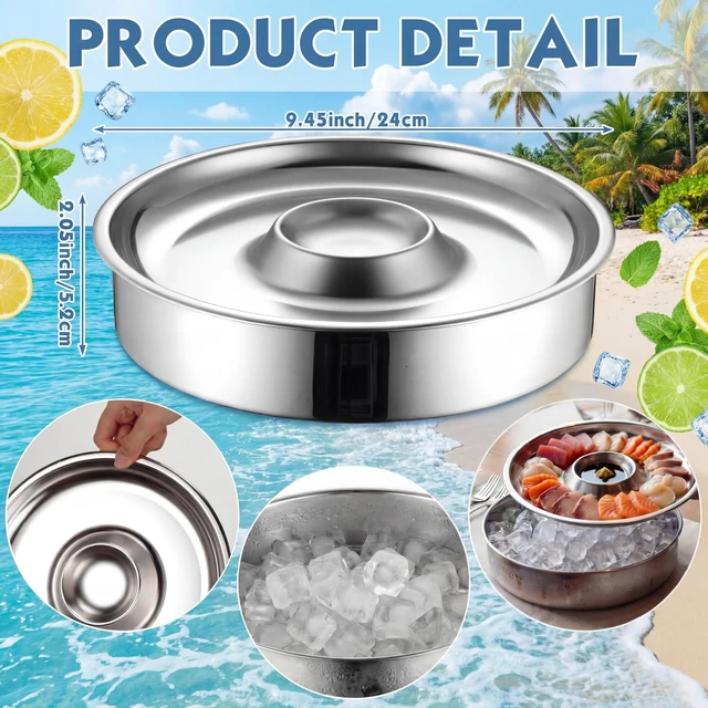 Alt view image 2 of 7 - 2 Sets Chilled Shrimp Serving Tray with Ice Tray for Party 10"
Cocktail Serving Dish, Stainless Steel Round Iced Cooling Platter with Dip Compartment for Oysters Crawfish Fruits Seafood