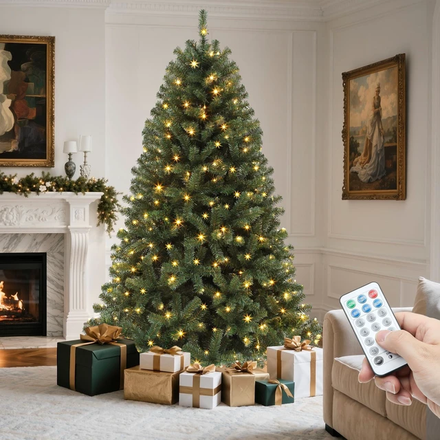 Main image of 6ft Prelit Green Artificial Hinged Christmas Tree with Remote
Prelit Spruce Xmas Tree for Home, Office, Party Decoration with 1000 Branch Tips and 250 Dual-Color Lights, Green