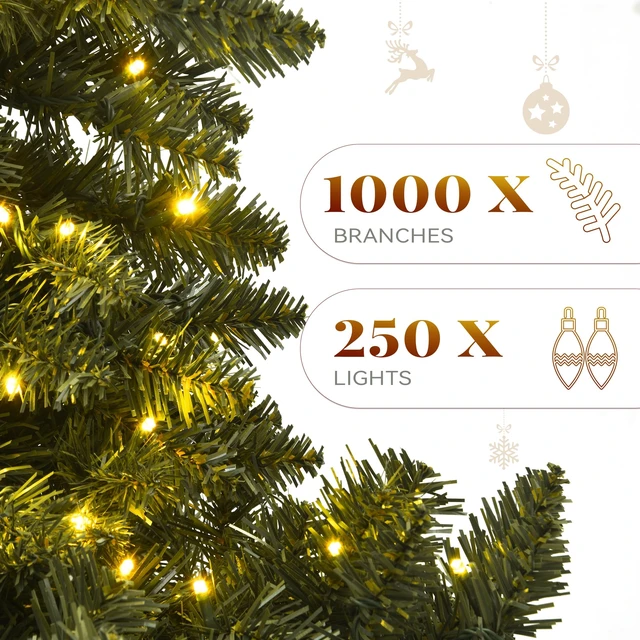 Alt view image 2 of 7 - 6ft Prelit Green Artificial Hinged Christmas Tree with Remote
Prelit Spruce Xmas Tree for Home, Office, Party Decoration with 1000 Branch Tips and 250 Dual-Color Lights, Green
