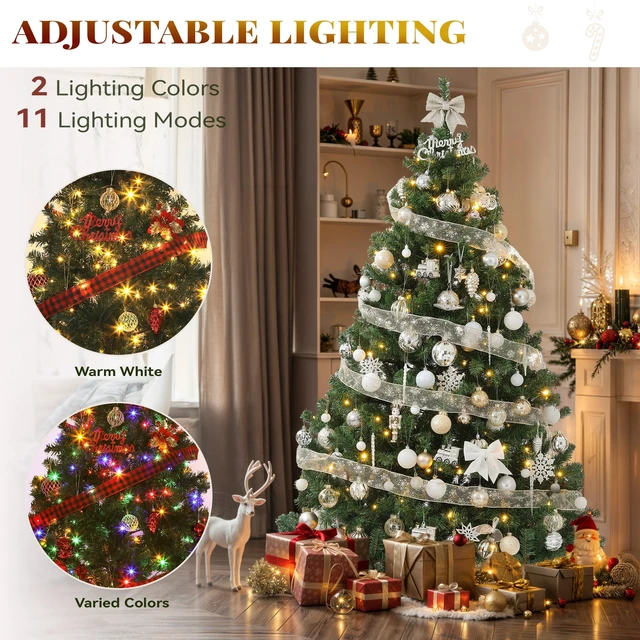 Alt view image 3 of 7 - 6ft Prelit Green Artificial Hinged Christmas Tree with Remote
Prelit Spruce Xmas Tree for Home, Office, Party Decoration with 1000 Branch Tips and 250 Dual-Color Lights, Green