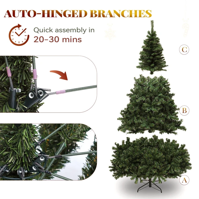 Alt view image 5 of 7 - 6ft Prelit Green Artificial Hinged Christmas Tree with Remote
Prelit Spruce Xmas Tree for Home, Office, Party Decoration with 1000 Branch Tips and 250 Dual-Color Lights, Green