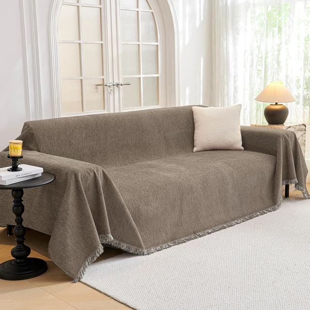 Main image of Couch Cover for Dogs, Washable Couch Covers, Non Slip Couch Sofa Cover, Couch Cover 2 Cushion Sofa Dogs Furniture Protector with Tassels Chenille Sofa Covers for Pets, 71"x118", Sand