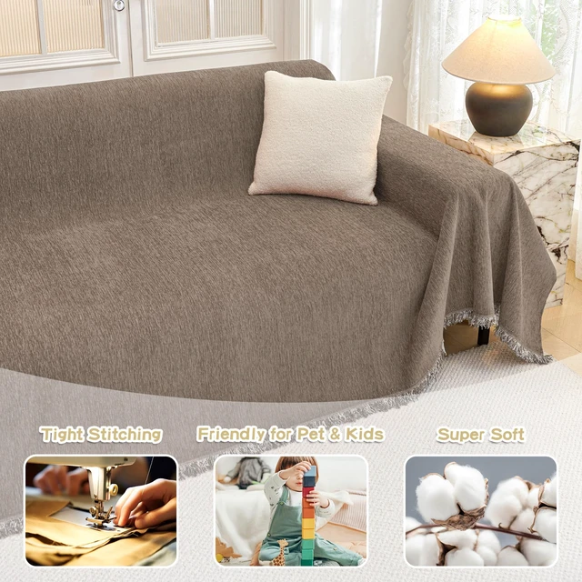 Alt view image 3 of 7 - Couch Cover for Dogs, Washable Couch Covers, Non Slip Couch Sofa Cover, Couch Cover 2 Cushion Sofa Dogs Furniture Protector with Tassels Chenille Sofa Covers for Pets, 71"x118", Sand