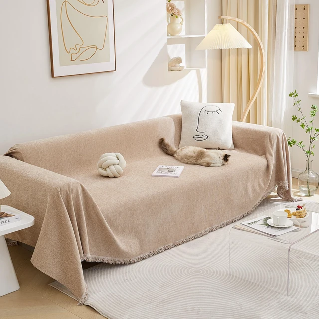 Main image of Sofa Cover Couch Covers for 2 Cushion Couch Sofa, Washable Couch Cover Blanket with Tassel for Living Room Sectional Sofa Slipcovers for Dogs Large Couch Protector, 71" x 118", Khaki