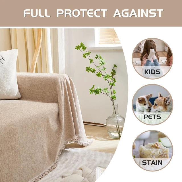 Alt view image 5 of 7 - Sofa Cover Couch Covers for 2 Cushion Couch Sofa, Washable Couch Cover Blanket with Tassel for Living Room Sectional Sofa Slipcovers for Dogs Large Couch Protector, 71" x 118", Khaki