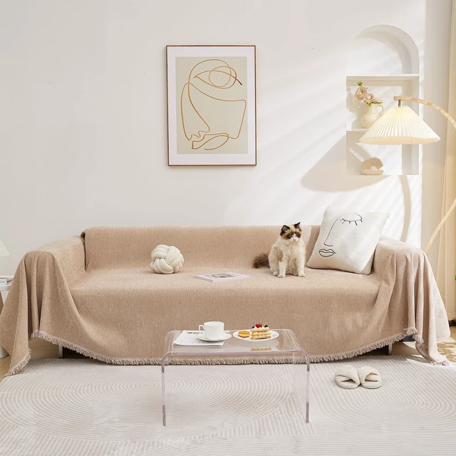 Alt view image 7 of 7 - Sofa Cover Couch Covers for 2 Cushion Couch Sofa, Washable Couch Cover Blanket with Tassel for Living Room Sectional Sofa Slipcovers for Dogs Large Couch Protector, 71" x 118", Khaki