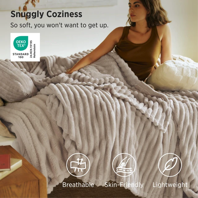 Alt view image 3 of 7 - Soft King Size Blankets for Bed Beige "108"x90" Birthday Gifts for Women Mom Her, Cozy Fluffy Throw Blanket for Sofa Comforter, Living Room Home Decor, Machine Washable