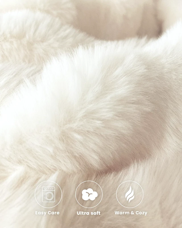 Alt view image 5 of 7 - Ultra Soft Cozy Faux Fur Throw Blanket, Fuzzy Plush Thick Bubble Blanket, Luxury Fluffy Blanket for Couch, Sofa, Bedroom, and Living Room, 50x60 Inches, Cream White