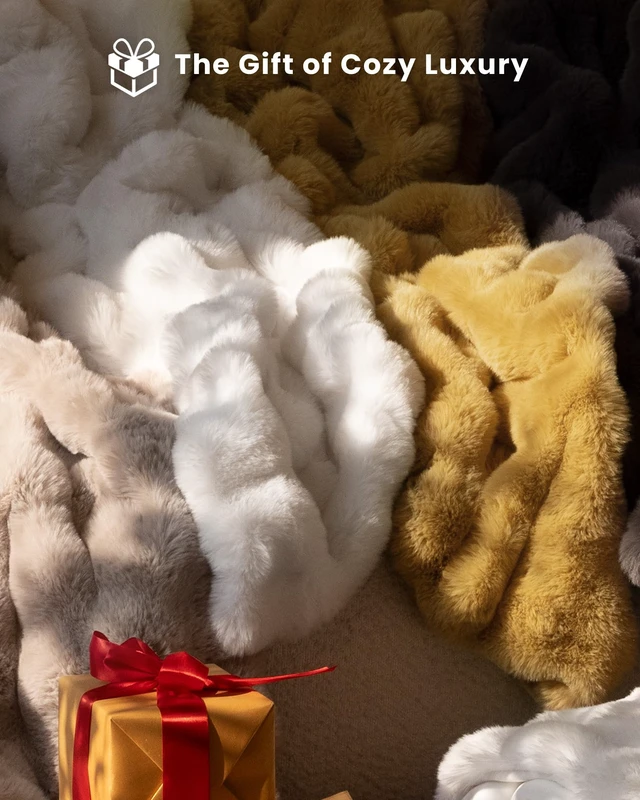 Alt view image 6 of 7 - Ultra Soft Cozy Faux Fur Throw Blanket, Fuzzy Plush Thick Bubble Blanket, Luxury Fluffy Blanket for Couch, Sofa, Bedroom, and Living Room, 50x60 Inches, Cream White