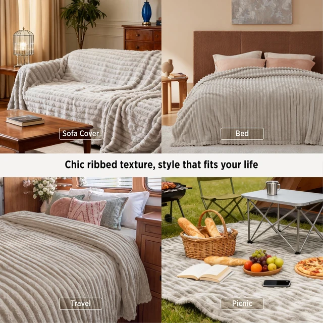 Alt view image 4 of 7 - Soft King Size Blankets for Bed Beige "108"x90" Birthday Gifts for Women Mom Her, Cozy Fluffy Throw Blanket for Sofa Comforter, Living Room Home Decor, Machine Washable