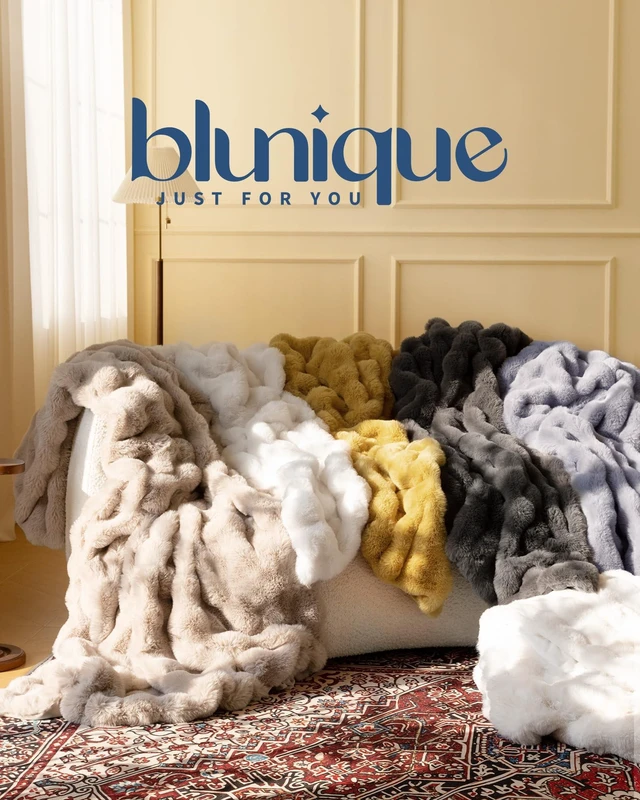 Alt view image 7 of 7 - Ultra Soft Cozy Faux Fur Throw Blanket, Fuzzy Plush Thick Bubble Blanket, Luxury Fluffy Blanket for Couch, Sofa, Bedroom, and Living Room, 50x60 Inches, Cream White