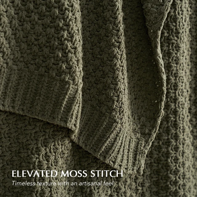 Alt view image 3 of 7 - Chunky Chenille Knit Throw Blanket, 50 x 60, Olive Green
Sculpted Moss Stitch, Chic Modern Farmhouse, All-Season Warmth, OEKO-TEX® Certified, Elegant Blanket for Couch, Bed, Sofa