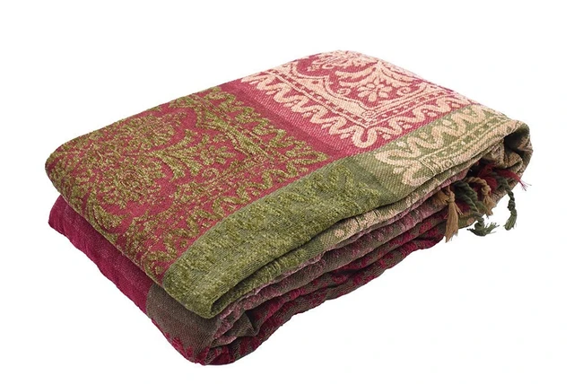 Alt view image 6 of 6 - Boho Sofa Couch Throw Blanket Slipcover, Bed Recliner Chair Throws Sofa Cover Colorful Chenille Woven Bohemian Decor - Large Oversized 87" x 103" Green Wine Red