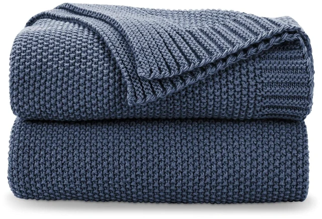 Main image of Dusty Blue Seed Stitch Throw Blanket 60"x80", Farmhouse Decor