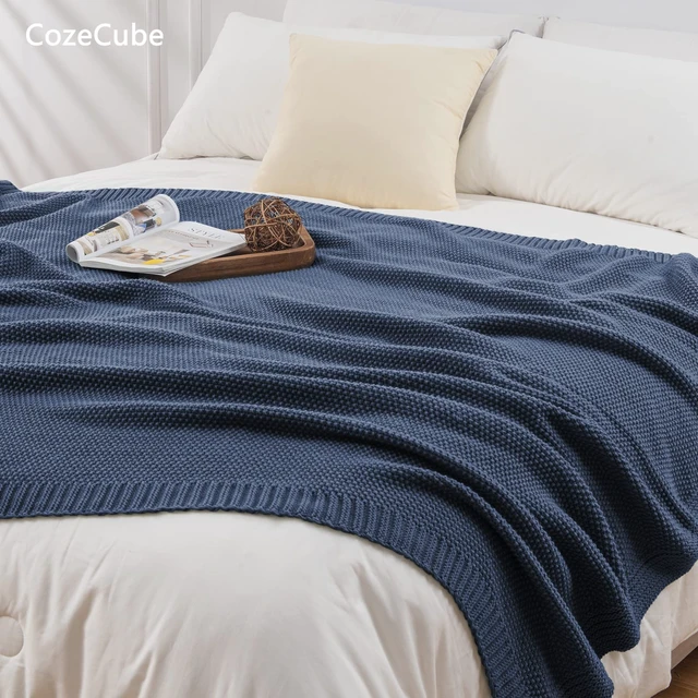 Alt view image 2 of 7 - Dusty Blue Seed Stitch Throw Blanket 60"x80", Farmhouse Decor