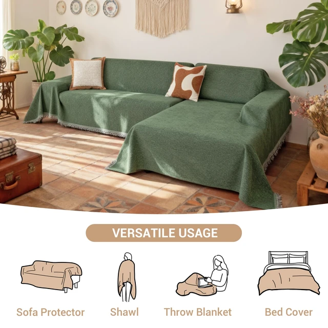 Alt view image 2 of 7 - Couch Cover for Sectional Sofa, 2 Pieces Couch Covers for L Shaped Couch, Washable Furniture Protector for Pets, Kids, Sofa Slipcover for 2-3 Cushion Couch (71"x118"+71"x118", Moss Green)