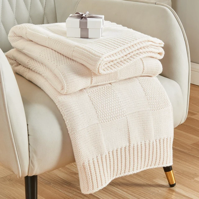 Main image of Cream White Knitted Checkered Throw Blanket 60"X80"
Check Knit Throw for Couch, Decorative Christmas Soft Cozy Warm Blanket for Bed Sofa Living Room