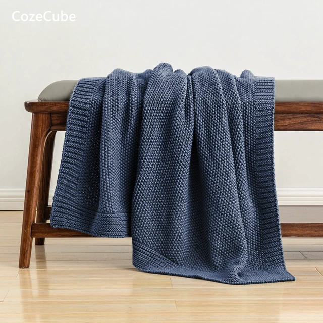 Alt view image 3 of 7 - Dusty Blue Seed Stitch Throw Blanket 60"x80", Farmhouse Decor