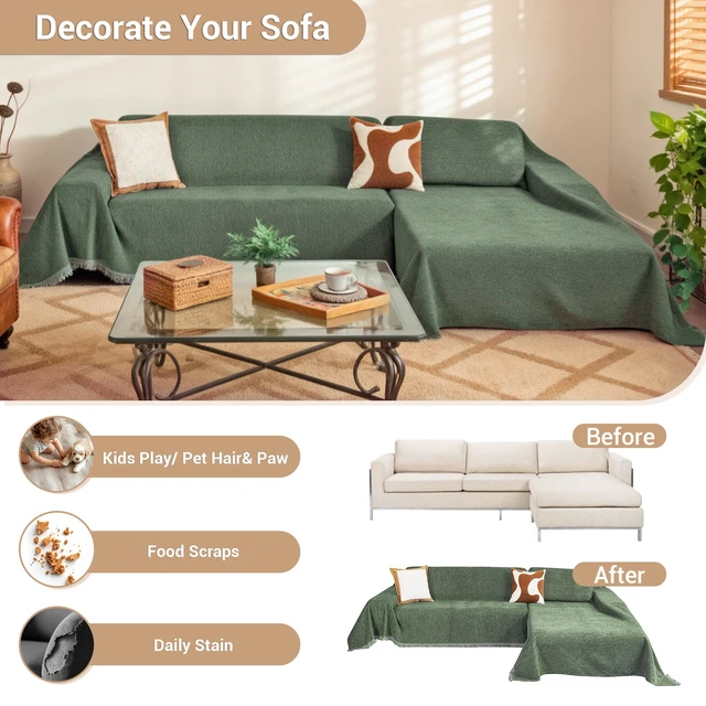 Alt view image 3 of 7 - Couch Cover for Sectional Sofa, 2 Pieces Couch Covers for L Shaped Couch, Washable Furniture Protector for Pets, Kids, Sofa Slipcover for 2-3 Cushion Couch (71"x118"+71"x118", Moss Green)