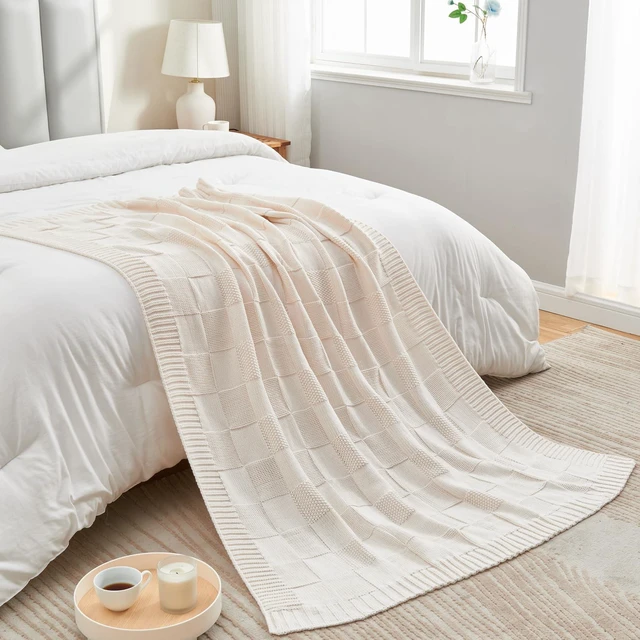 Alt view image 3 of 7 - Cream White Knitted Checkered Throw Blanket 60"X80"
Check Knit Throw for Couch, Decorative Christmas Soft Cozy Warm Blanket for Bed Sofa Living Room