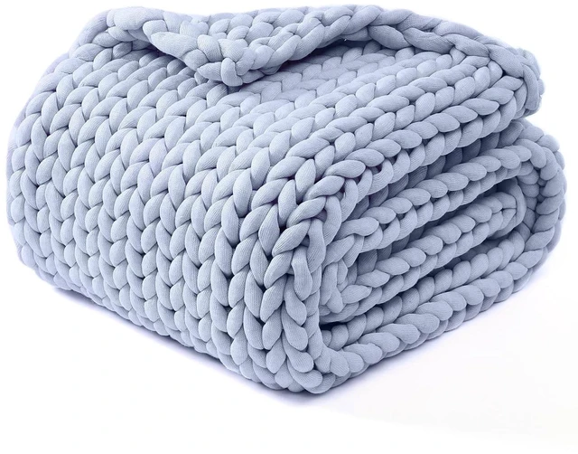 Main image of Chunky Throw Blanket, Medium-Weight, Hand Knitted, Skin Friendly, Ventilated and Breathable, Machine Washable, Home Décor Piece for Couch, Sofa and Bed (Atlantis Blue, 40x50 Inch)