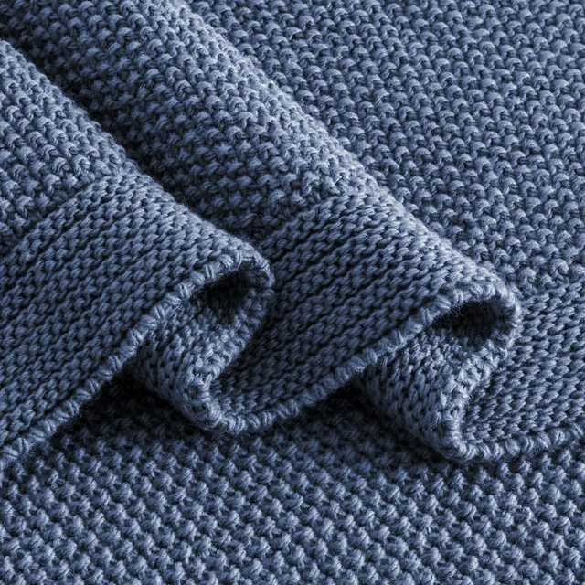 Alt view image 7 of 7 - Dusty Blue Seed Stitch Throw Blanket 60"x80", Farmhouse Decor