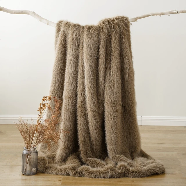Alt view image 3 of 7 - Tan Faux Fur Throw Blanket, Soft Khaki Throw Blankets, 50"x60"