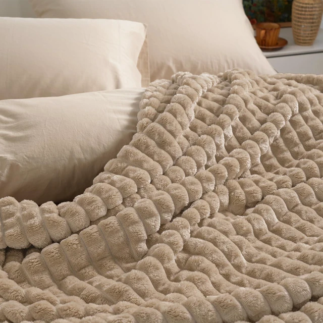 Main image of Luxury Soft Fleece Blanket King Size for Bed No-Shed Taupe 108"x90"