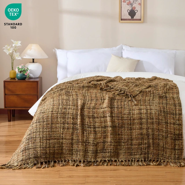 Alt view image 2 of 7 - Multi-Color Cable Woven Throw Blanket for Couch - 60"X80"
Multicolored Boho Style,Super Soft Warm Cozy Chunky Blankets with Decorative Tassels for Bed and Sofa,Brown