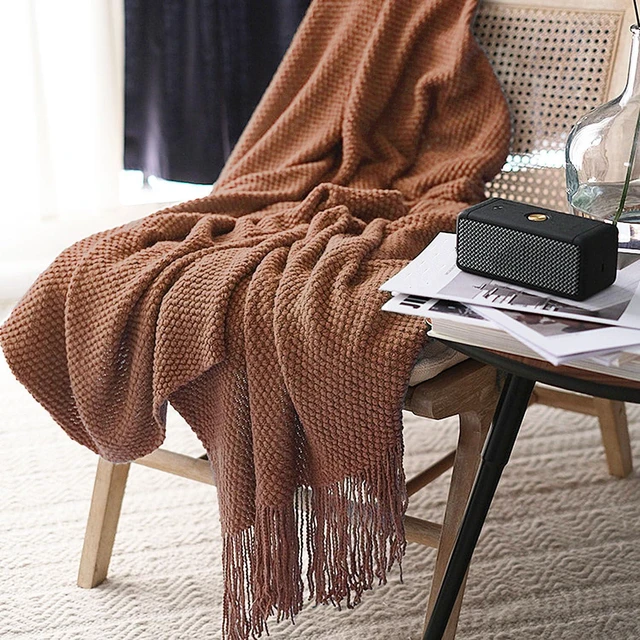 Main image of Knitted Throw Blanket with Tassels Bubble Textured Lightweight Throws for Couch Cover Home Decor (Caramel, 60x90)
